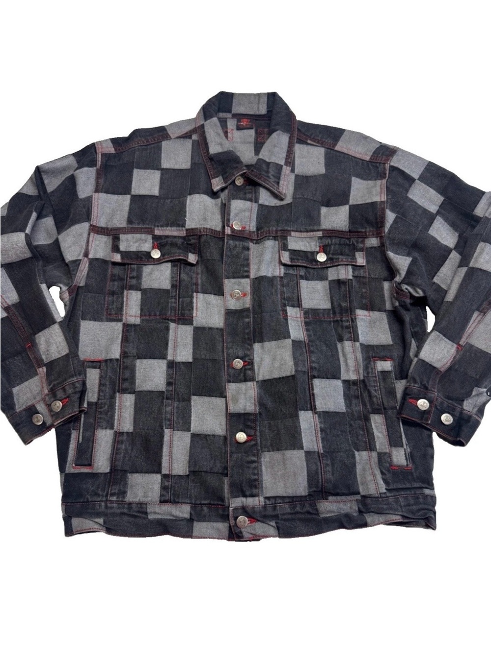 M+FFAT Vintage Black Grey Denim Checkerboard Jacket Men’s Size Large